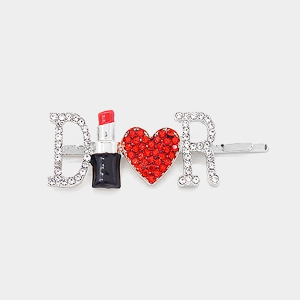 Lipstick and heart hair clip